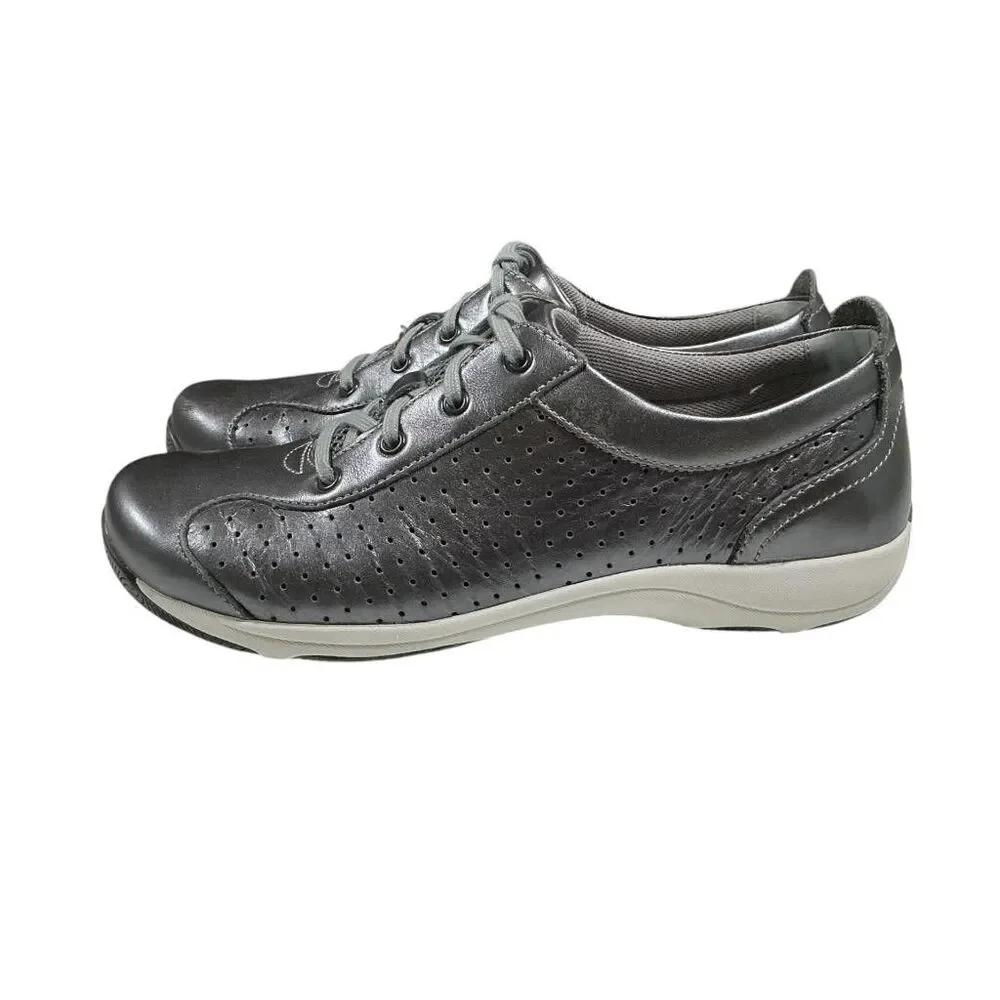 Dansko Sneakers Womens 9 40 Gray Leather Lace Up Walking Comfort Shoes